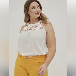 Torrid High Neck White Crochet Tank Top